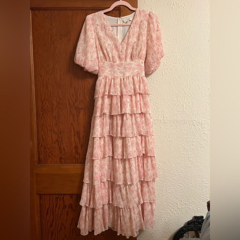 Elegant Pink Ruffle Midi Dress - Picture 3 of 9